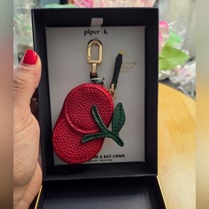 Piper Red and Green Cherry Leather Key Holder |Bag Charm | Coin Pouch